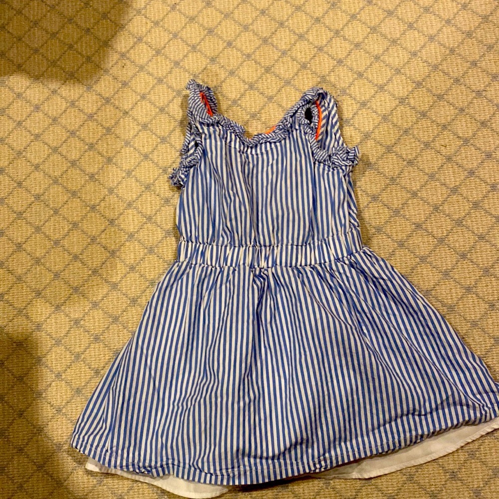 CrewCuts kids size 4 blue/white sleeveless dress w pink piping